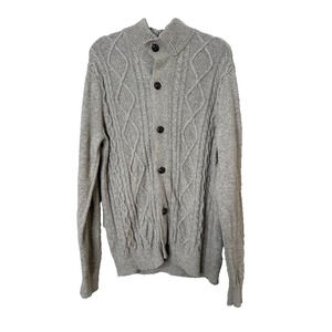 Banana Republic Sweater Men L Grey Cable Shawl Fisherman Cardigan Preppy Grandpa